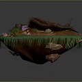 Wooden Logs And Stone Rocks With Purple Flowers On Green Grass