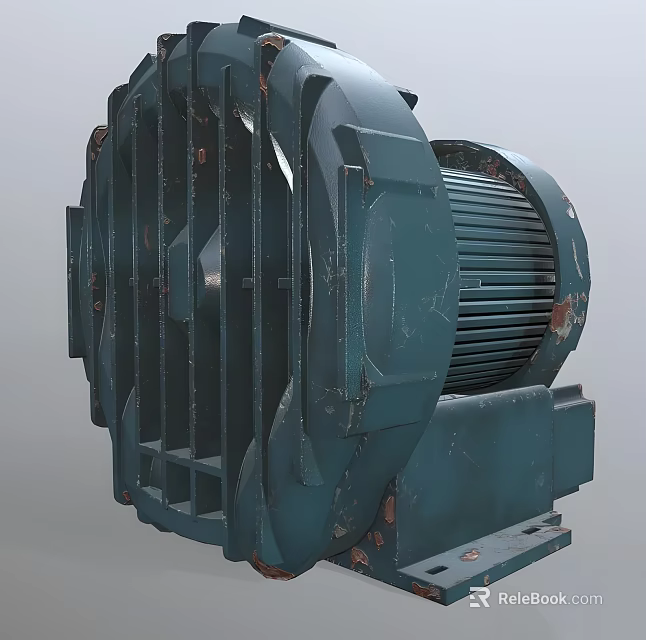 Heavy Duty Industrial Electric Motor With Dark Green Metal Housing And Cooling Fins 3d model 