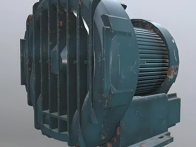 Heavy Duty Industrial Electric Motor With Dark Green Metal Housing And Cooling Fins 3d model