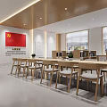 Spacious Modern Service Hall Interior With Bookshelves Seating And Screen 3d model