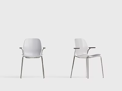 White Leisure Chairs With Metal Legs Armrests And Modern Simple Design 3d model