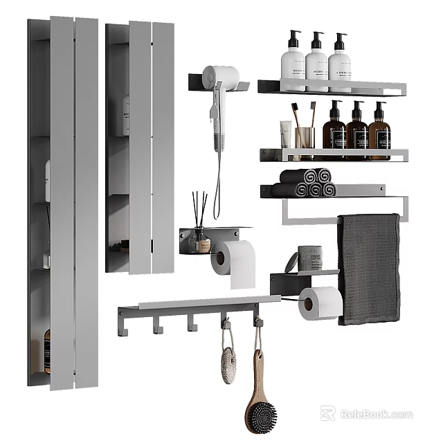 Modern Bathroom Accessories with Shelves Towel Racks Toilet Paper Holders and Storage 3d model 
