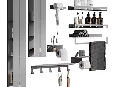 Modern Bathroom Accessories with Shelves Towel Racks Toilet Paper Holders and Storage 3d model