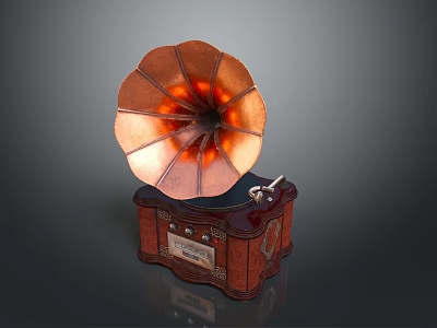 Retro Style Computer Speaker With Copper Horn Wooden Base And Decorative Knobs 3d model