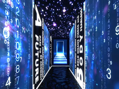 Futuristic Digital Tunnel With Starry Ceiling And Flashing Digital Codes 3d model
