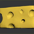 Appetizing Yellow Cheese Wedge with Multiple Holes on Black Surface 3d model