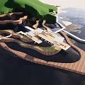 Scenic Winding Road Infrastructure With Green Hills Waterfront And Curved Bridge Structures