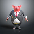 3D Cartoon Pig Head Character In Gray Suit With Red Tie Badge And Claw Hands
