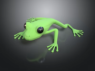 Green Frog With Large Black Eyes On Black Background 3d model
