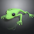 Green Frog With Large Black Eyes On Black Background