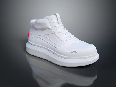 White High Top Shoes With Thick Sole And Small Red Logo On Side 3d model