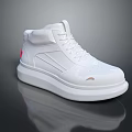 White High Top Shoes With Thick Sole And Small Red Logo On Side
