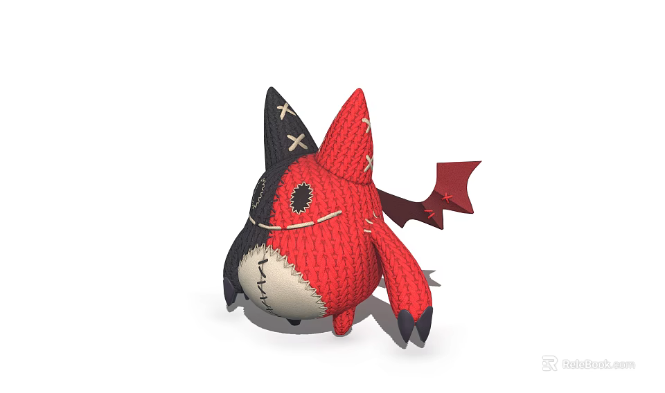 Game Movie Character With Knitted Red Black Design Button Eyes Stitches And Bat Tail 3d model 