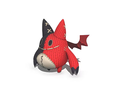 Game Movie Character With Knitted Red Black Design Button Eyes Stitches And Bat Tail 3d model