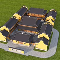 Ancient Chinese Architecture With Yellow Walls Black Roofs And Courtyard Layout