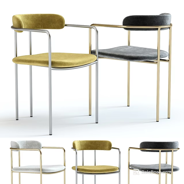 Modern Leisure Chair With Metal Frame Various Colors Comfortable Seat Cushion 3d model 