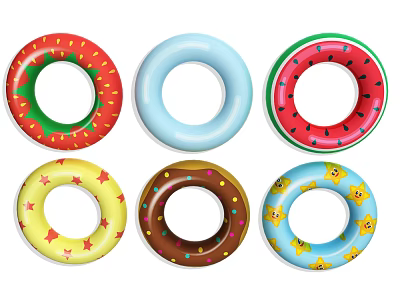 Colorful Inflatable Water Sports Rings With Fun Fruit And Star Patterns 3d model