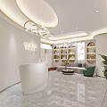 Modern Beauty Hair Salon Interior With Elegant Reception Desk Chandelier Product Shelves Sofa And Plant