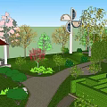 Residential Landscape Entrance With Gate Guard House Green Trees Red Vehicle And Blue Sky