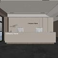 Modern Company Reception Desk With Wooden Walls Green Plant And Large Windows