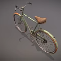 Vintage Light Green Bicycle with Brown Leather Seat and Orange Rims