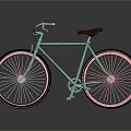 Vintage Style Bicycle With Green Frame Pink Wheels And Black Seat