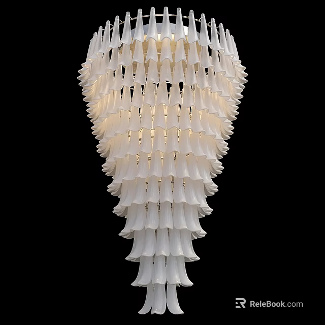 Modern White Layered Chandelier With Petal Like Sculptural Design And Soft Lighting 3d model 