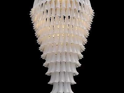 Modern White Layered Chandelier With Petal Like Sculptural Design And Soft Lighting 3d model