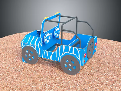 Blue Zebra Stripe Electric Toy Car for Kids with Black Frame Wheels and Seat 3d model