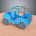 Blue Zebra Stripe Electric Toy Car for Kids with Black Frame Wheels and Seat