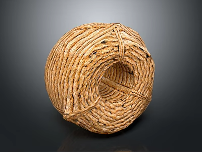 Handmade Natural Brown Coiled Twine Ball With Textured Surface And Craft Design 3d model