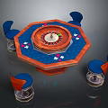 Elegant Home Roulette Table With Blue Chairs And Poker Symbols On Surface