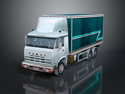 Light Colored LADA Truck With Green Cargo Container And Blue Stripe 3d model