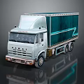 Light Colored LADA Truck With Green Cargo Container And Blue Stripe