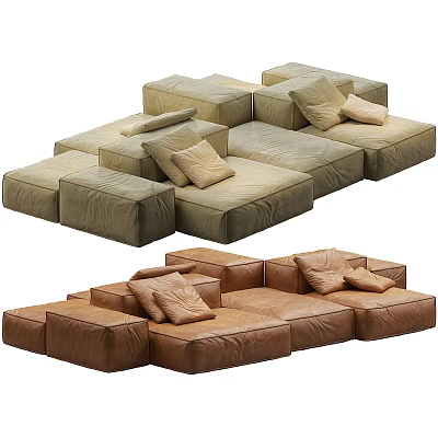 Modular Sectional Sofa Light Green and Brown Upholstered with Soft Cushions Versatile Design 3d model