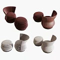 Modern Accent Chairs In Brown And White With Matching Ottomans And Plaid Design