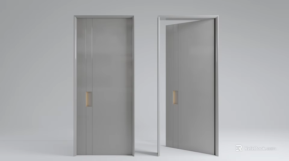 Modern Hinged Doors with Sleek Silver Design Open and Closed Position Minimalist Handle 3d model