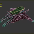 Detailed Streamline Aerospace Spacecraft Design Model With Green Purple Wings And Thrusters