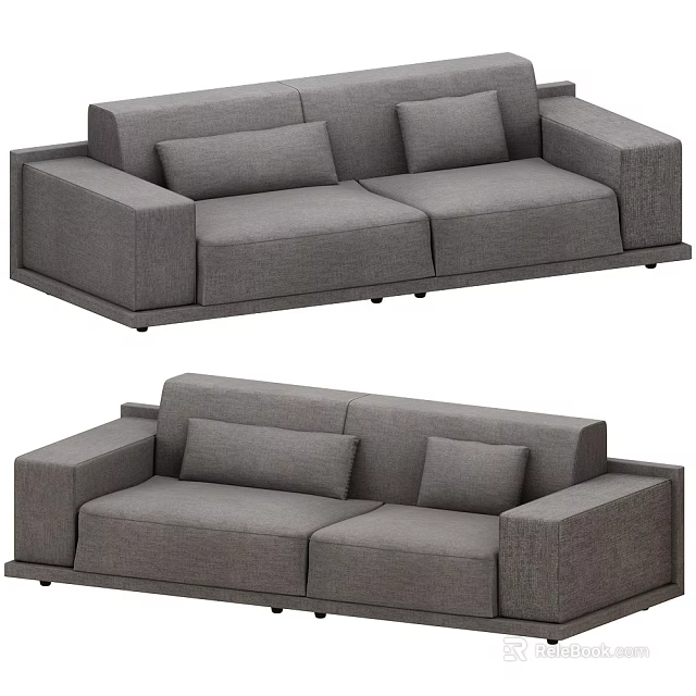 Modern Grey Two-Seater Sofa With Soft Decorative Pillows And Comfortable Armrests 3d model