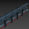 Game Character Exploring Futuristic Sci Fi Spaceship Corridor With Blue Lighting And Metal Structures