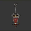 Classic Hanging Chandelier With Red Glass Shade And Decorative Bird Accents