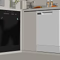 Modern Kitchen Interior Featuring Black Oven White Dishwasher Cabinets And Fresh Ingredients