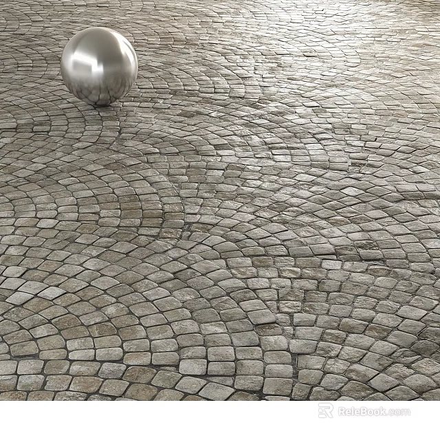 Modern Plaza Paving Design With Gray Cobblestone Wavy Patterns And Sphere 3d model 
