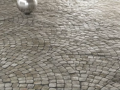 Modern Plaza Paving Design With Gray Cobblestone Wavy Patterns And Sphere 3d model