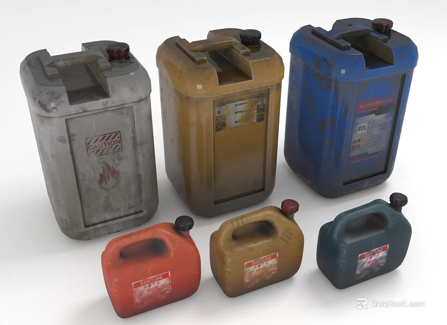 Collection of Various Colored Fuel Containers in Different Sizes 3d model 