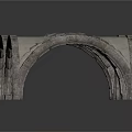 Gray Stone Arch Decorative Structure With Symmetrical Curved Design And Textured Surface