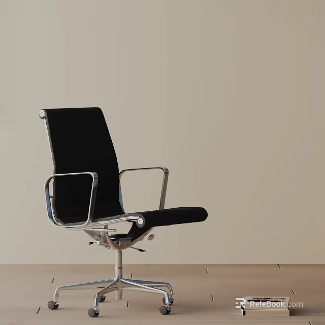 Modern Black Office Chair With Sleek Metal Frame And Swivel Base Design 3d model 