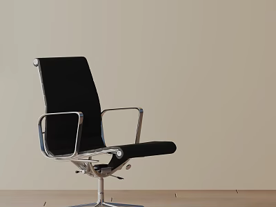 Modern Black Office Chair With Sleek Metal Frame And Swivel Base Design 3d model