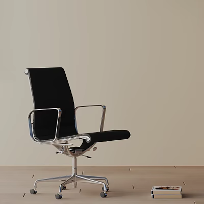 Modern Black Office Chair With Sleek Metal Frame And Swivel Base Design 3d model