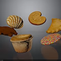Assorted Colorful Sweet Pastries Featuring Heart Shaped Shell Patterned Triangle and Cup Treats with Sprinkles